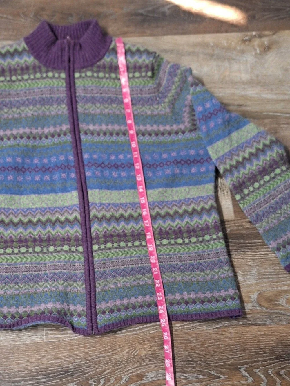 Woolrich Lambs Wool Striped Fair Isle Full Zip Sweater, 2XL, #9562